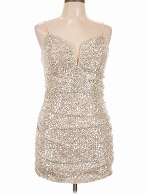 Ever Pretty Champagne Sequin V-Plunge Spaghetti Strap Mini Dress